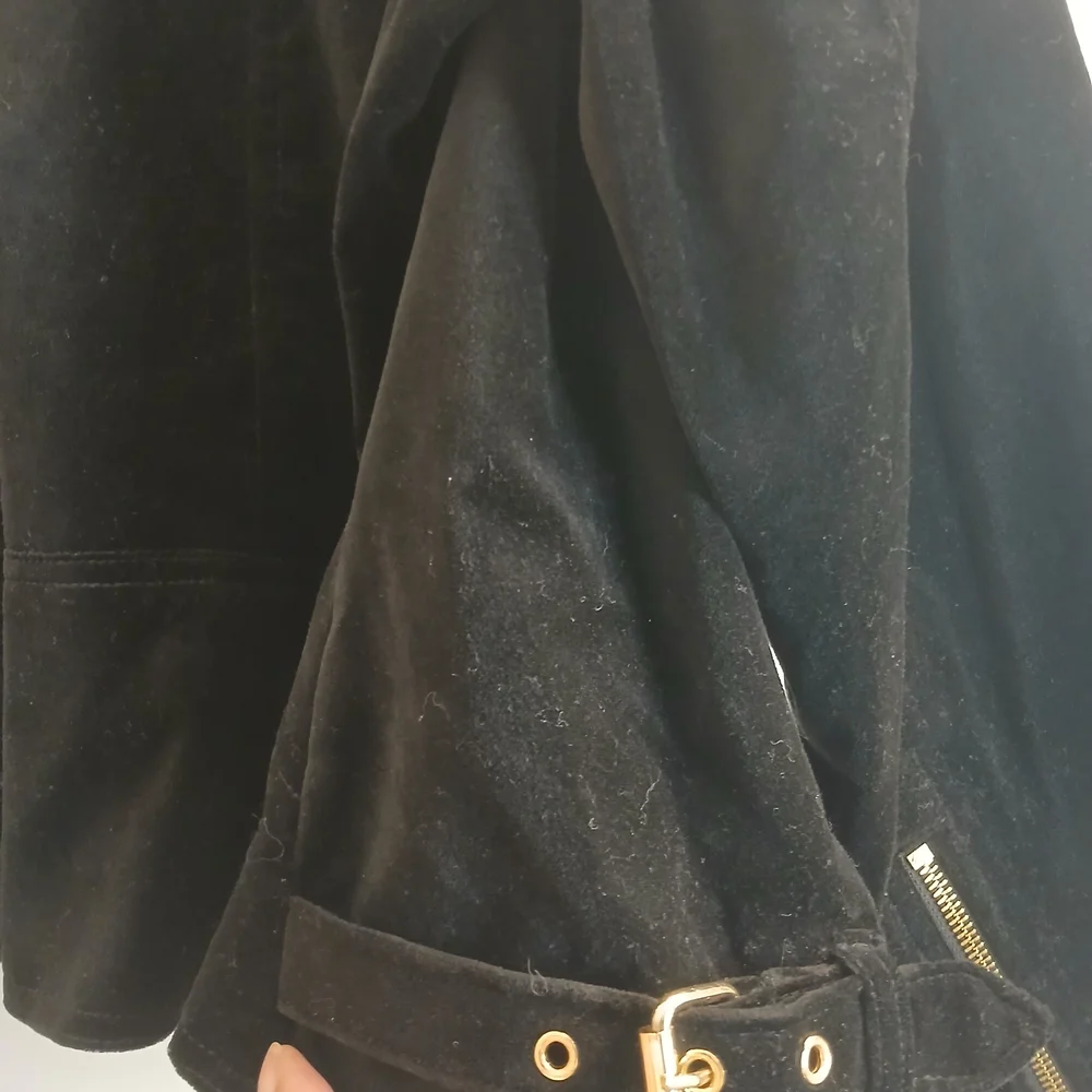 Lauren Ralph Lauren Black Velvet & Gold Sl8m Fit  Moto Jacket 16W NWOT 295$